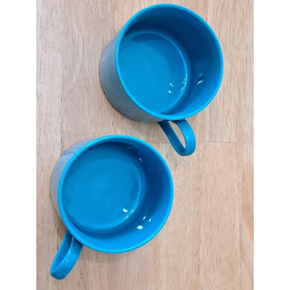 2 Crate & Barrel Teal Blue Small Coffee Cups Mugs Porcelain